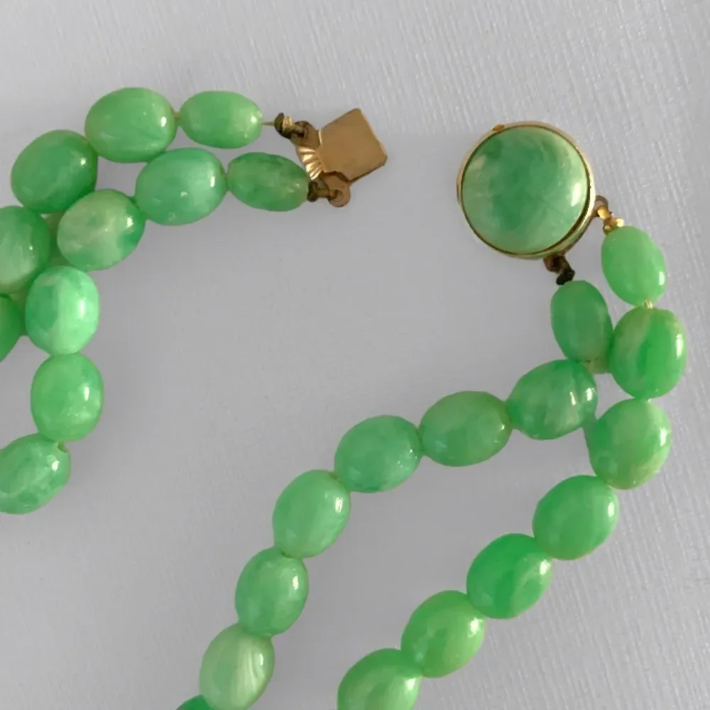 Vintage Double Strand Green Bead Necklace